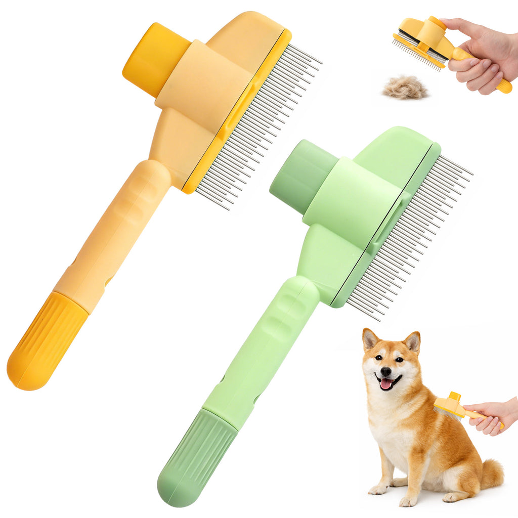 Fellblitz Profi-Tierhaarbürste (Grün, Größe L) – Selbstreinigende Unterfellbürste mit Edelstahlzinken für Katzen & Hunde