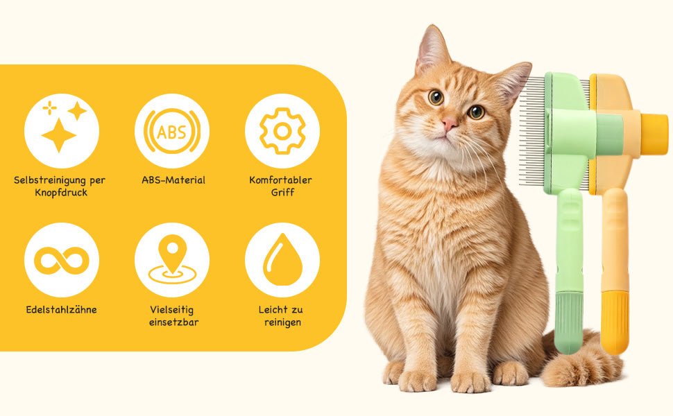 Fellblitz Profi-Tierhaarbürste (Grün, Größe L) – Selbstreinigende Unterfellbürste mit Edelstahlzinken für Katzen & Hunde