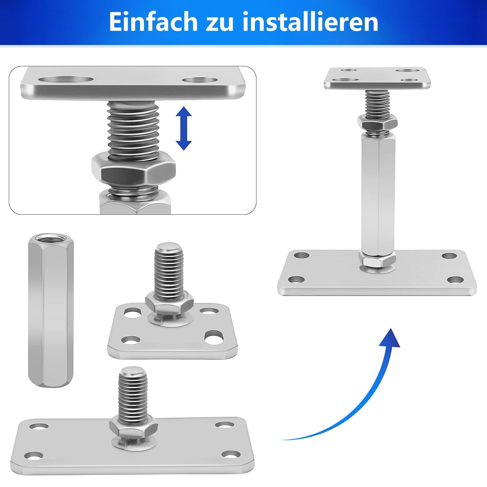 Profi Pfostenträger Höhenverstellbar (140–200 mm) – Verzinkter Stützenfuß mit massiver Bodenplatte für Holzkonstruktionen & Terrassen