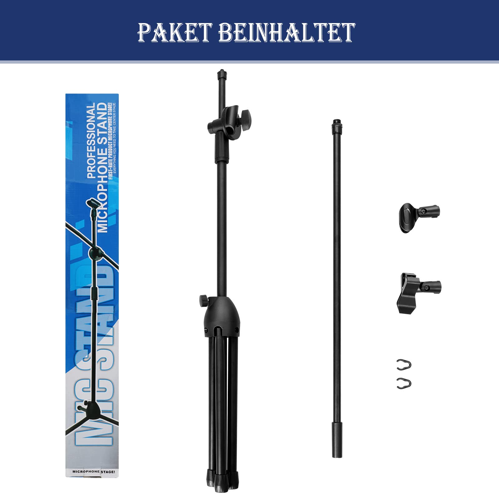 Profi Mikrofonständer (73–175 cm) – Höhenverstellbares Stativ mit 2 Mikrofonklemmen & stabilem Dreibeinfuß für Studio & Bühne