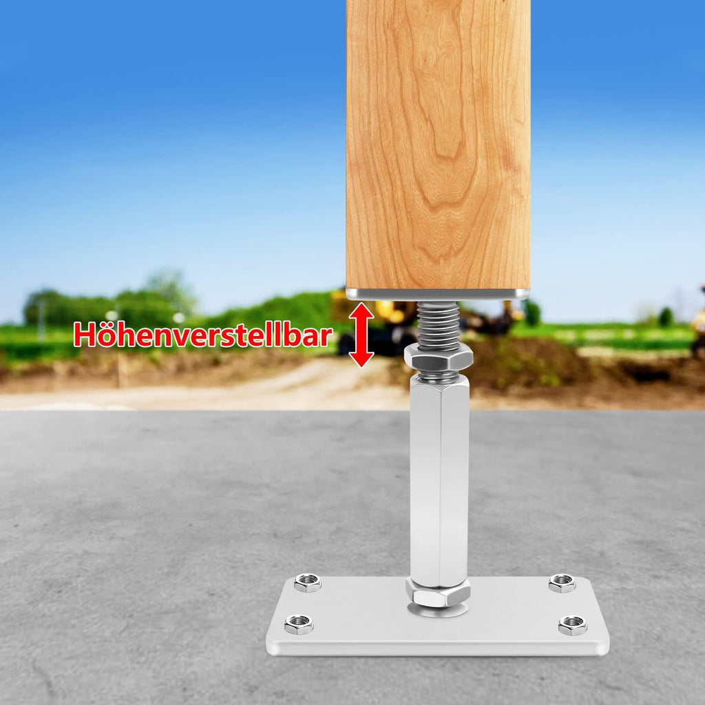 Profi Pfostenträger Höhenverstellbar (140–200 mm) – Verzinkter Stützenfuß mit massiver Bodenplatte für Holzkonstruktionen & Terrassen