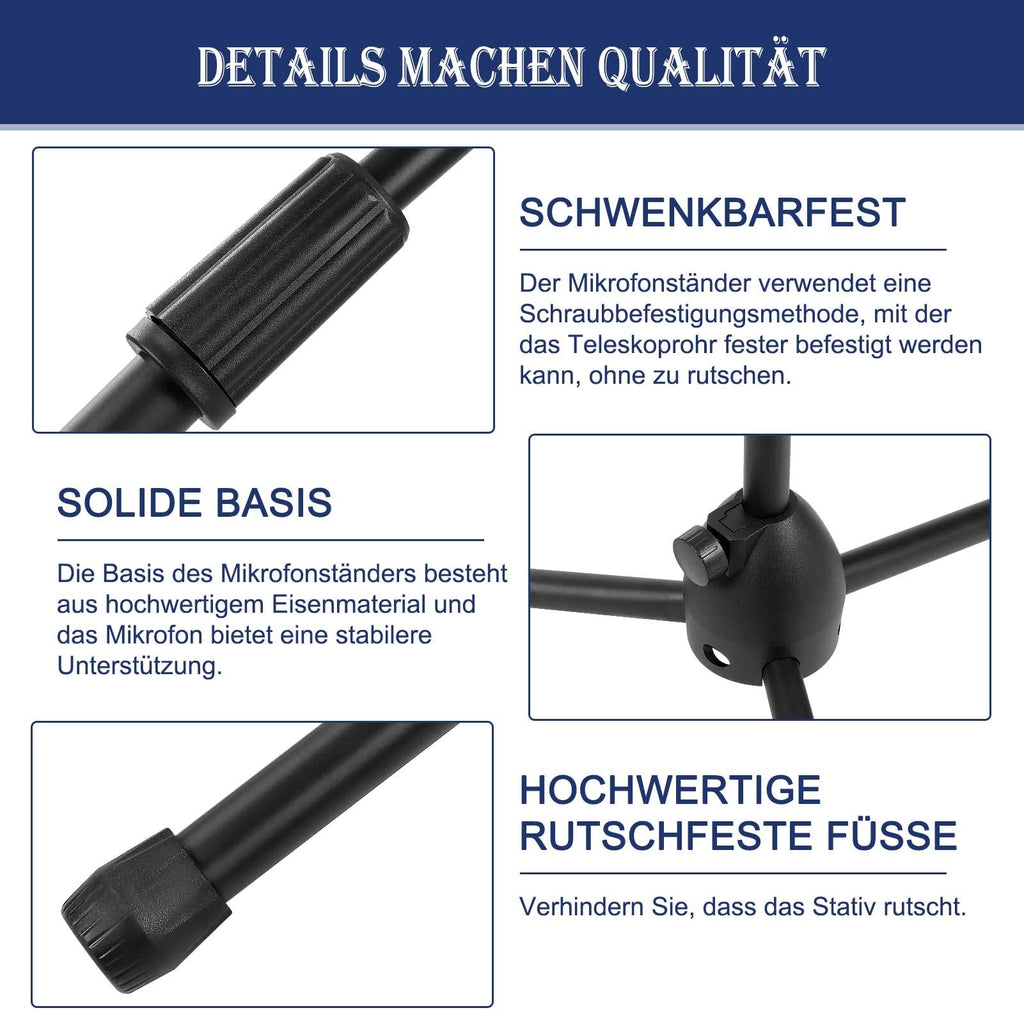 Profi Mikrofonständer (73–175 cm) – Höhenverstellbares Stativ mit 2 Mikrofonklemmen & stabilem Dreibeinfuß für Studio & Bühne