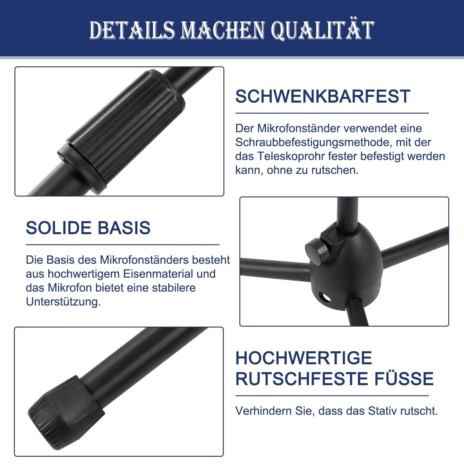 Profi Mikrofonständer (73–175 cm) – Höhenverstellbares Stativ mit 2 Mikrofonklemmen & stabilem Dreibeinfuß für Studio & Bühne