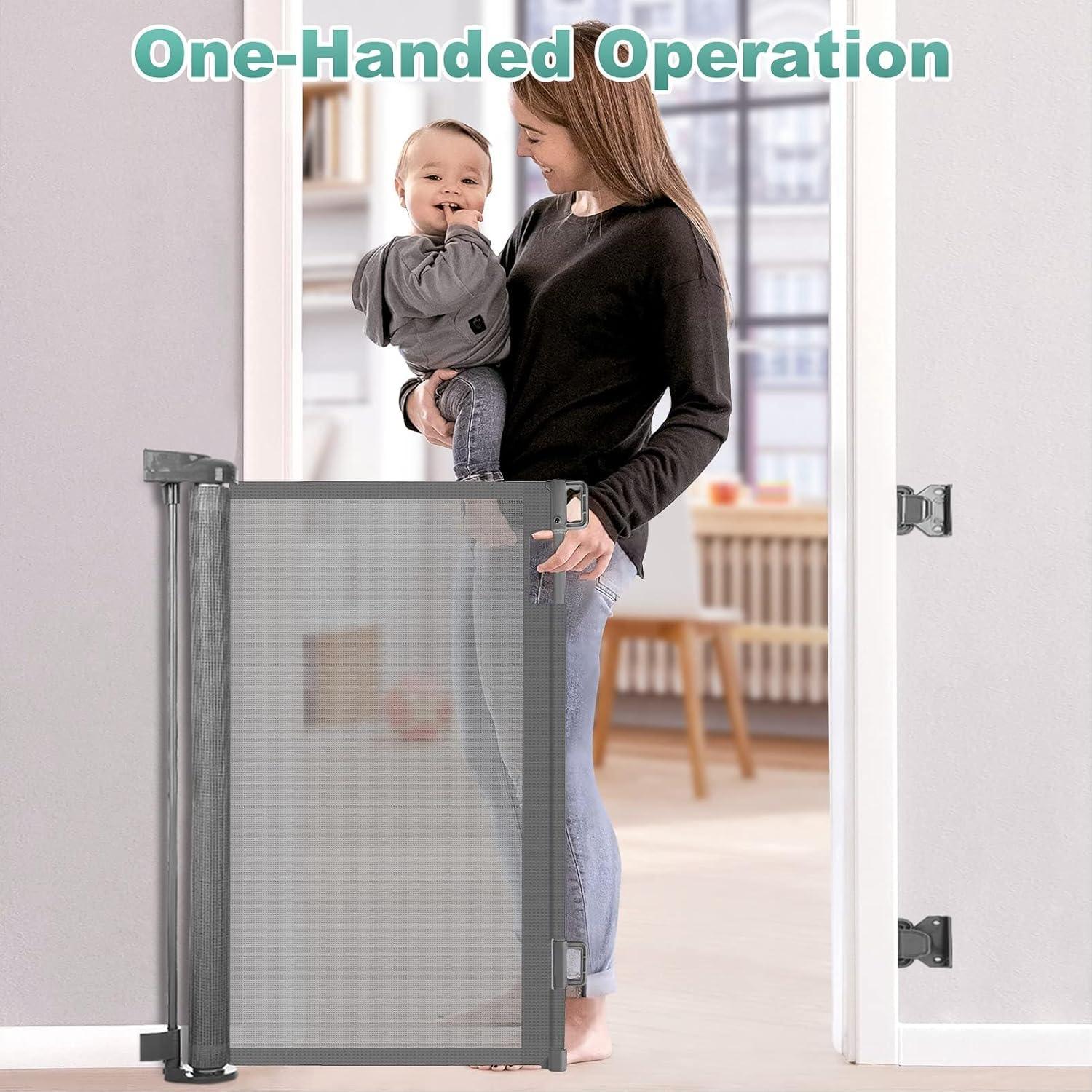 Ausziehbares Treppenschutzgitter (0–140 cm) – Flexibles Sicherheitsrolllo für Babys & Haustiere (Grau, 140 cm)